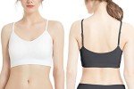 Comfyin Padded Bralette for Women Straps Sleep Bras Seamless Yoga Sport Bras 3 Pack,Black+Beige+White,L