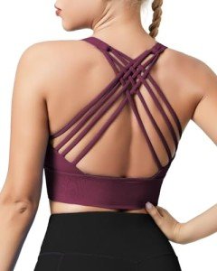 QUEENIEKE Sports Bras for Women Padded Medium Support for Yoga Cross Back Strappy Free to Be Bra Size M Color Boysenberry