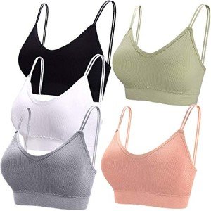 BQTQ 5 Pcs V Neck Tube Top Bra Seamless Bralettes Wireless Bra Padded Bralettes Comfortable Sleeping Camisole with Elastic Straps Removable Pads for Women Girls, L