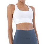AGUTIUN Sports Bras for Women High Support Longline Workout Yoga Bras Cross Back Padded Running Athletic Tank Top White