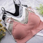 BQTQ 5 Pcs V Neck Tube Top Bra Seamless Bralettes Wireless Bra Padded Bralettes Comfortable Sleeping Camisole with Elastic Straps Removable Pads for Women Girls, L