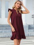 Famulily Women's Summer Mini A-line Sundress - Wine Red