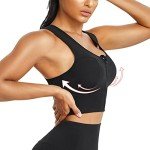 Ursexyly Women's Zip Front Closure Sports Bra Longline Racerback Workout Crop Tank Tops Padded Wirefree Support Gym Yoga Bra (as1, Alpha, l, Regular, Regular, Black)