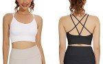SEGRILA Strappy Sports Bras for Women Crisscross Back Yoga Workout Bras with Removable Pads,Black+White+Grey,L