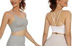 SEGRILA Strappy Sports Bras for Women Crisscross Back Yoga Workout Bras with Removable Pads,Black+White+Grey,L