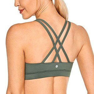 CRZ YOGA Women's Strappy Sports Bras Fitness Workout Padded Yoga Bra Criss Cross Back Grey Sage Medium