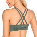 CRZ YOGA Women's Strappy Sports Bras Fitness Workout Padded Yoga Bra Criss Cross Back Grey Sage Medium