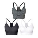 SEGRILA Women’s Sports Bra Padded Racerback Workout Yoga Bras with Adjustable Straps,Black+White+Grey,L