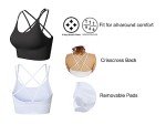 SEGRILA Strappy Sports Bras for Women Crisscross Back Yoga Workout Bras with Removable Pads,Black+White+Grey,L