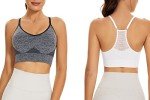 SEGRILA Women’s Sports Bra Padded Racerback Workout Yoga Bras with Adjustable Straps,Black+White+Grey,L