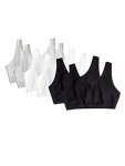 Fruit of the Loom Women's Built-Up Sports Bra, Black/White/Heather Grey, 38 (Pack of 6)