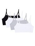Fruit of the Loom Women's Spaghetti Strap Cotton Pullover Sports Bra Value Pack, Black/White/White/Heather Grey 4-Pack, 36