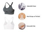 SEGRILA Women’s Sports Bra Padded Racerback Workout Yoga Bras with Adjustable Straps,Black+White+Grey,L