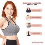 SHAPERMINT Seamless Racerback Wireless Sports Bra for Women with Removable Cups | Low Compression Womens Workout Tops | from Small to Plus Size Bras, X-Large, White