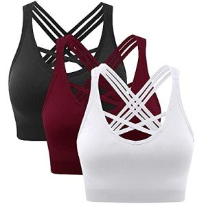ANGOOL Strappy Sports Bras for Women,Medium Support Wirefree Yoga Bra Activewear 3 Pack XL