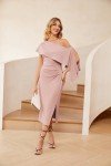 JASAMBAC Women's Pink Off-Shoulder Evening Dress