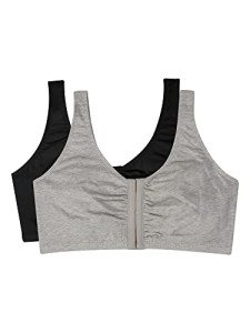 Fruit of the Loom Women's Front Close Builtup Sports Bra, Black Hue/Heather Grey 2-Pack, 38