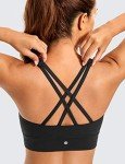 CRZ YOGA Womens Butterluxe Strappy High Neck Longline Sports Bra - Padded Criss Cross Back Workout Sports Bras Crop Tank Top Black Medium