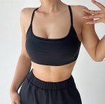 Qmttoae Sports Bras Women Strappy Backless Sports Bra Fitness Criss Cross Back Yoga Bra with Removable Padded Gym Workout Top (Black,S)