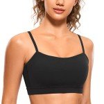 CRZ YOGA Butterluxe Womens Adjustable Spaghetti Thin Strap Sports Bra - Padded Wireless Square Neck Workout Yoga Bra Black Large