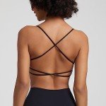 Qmttoae Sports Bras Women Strappy Backless Sports Bra Fitness Criss Cross Back Yoga Bra with Removable Padded Gym Workout Top (Black,S)