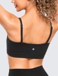 CRZ YOGA Butterluxe Womens Adjustable Spaghetti Thin Strap Sports Bra - Padded Wireless Square Neck Workout Yoga Bra Black Large
