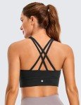 CRZ YOGA Womens Butterluxe Strappy High Neck Longline Sports Bra - Padded Criss Cross Back Workout Sports Bras Crop Tank Top Black Medium