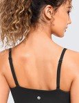 CRZ YOGA Butterluxe Womens Adjustable Spaghetti Thin Strap Sports Bra - Padded Wireless Square Neck Workout Yoga Bra Black Large