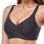 Gailife Comfort Bras for Women V Neck Wireless Bras T-Shirt Bras Bralette for Women No Underwire with Extra Bra Extende -New-Black-L