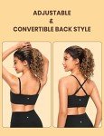 CRZ YOGA Butterluxe Womens Adjustable Spaghetti Thin Strap Sports Bra - Padded Wireless Square Neck Workout Yoga Bra Black Large