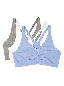 Fruit of the Loom Women's Adjustable Shirred Front Racerback Sports Bra, Heather Grey/White/Blue Gem, 42