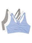 Fruit of the Loom Women's Adjustable Shirred Front Racerback Sports Bra, Heather Grey/White/Blue Gem, 42