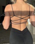 Danysu Womens Backless Sports Bra Open Back Workout Top Light Support Strappy Sport Bra Cute Gym Clothes Square Neck Black S
