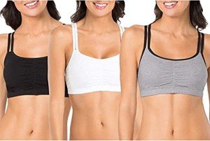 Fruit of the Loom Women's Spaghetti Strap Cotton Pull Over 3 Pack Sports Bra, Grey with Black/White/Black Hue, 34