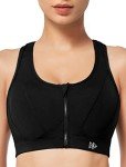 Yvette Zip Front Sports Bra High Impact Sports Bras for Women Plus Size Workout Fitness Bra, Black, L+