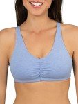 Fruit of the Loom Women's Adjustable Shirred Front Racerback Sports Bra, Heather Grey/White/Blue Gem, 42