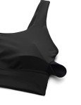 CRZ YOGA Butterluxe Womens U Back Sports Bra - Scoop Neck Padded Low Impact Yoga Bra Workout Crop Top with Built in Bra Black Large