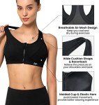 Yvette Zip Front Sports Bra High Impact Sports Bras for Women Plus Size Workout Fitness Bra, Black, L+