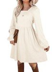 Beige Long Sleeve Knit Babydoll Dress