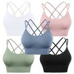 Evercute Cross Back Sport Bras Padded Strappy Criss Cross Cropped Bras for Yoga Workout Fitness Low Impact, ⑥black White Blue Green Pink 5 Pack, X-Large