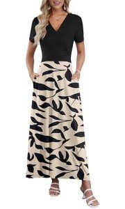 Summer Maxi Dress with Pockets - Black Leaf