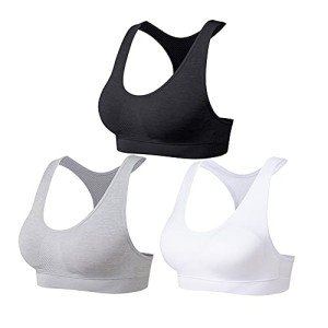 SEGRILA Women’s Sports Bras Pack Workout Bras Padded Racerback Yoga Bras,Black&White&Grey,L