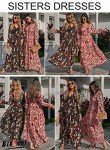 BLENCOT Women's Floral Deep V Neck Maxi Dress