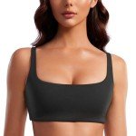 CRZ YOGA Butterluxe Spaghetti Strap Sports Bras for Women - Square Neck Yoga Wireless Bra Padded Cami Crop Top Black Medium