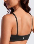 CRZ YOGA Butterluxe Spaghetti Strap Sports Bras for Women - Square Neck Yoga Wireless Bra Padded Cami Crop Top Black Medium