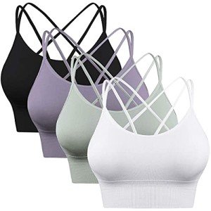 Enjoyoself Womens Strappy Sports Bra for Yoga Running Athletic Gym Workout Fitness Tank Tops, Black/Purple/Green/White,4 Pieces
