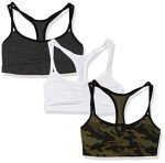 Fruit of the Loom Women's Spaghetti Strap Cotton Pull Over 3 Pack Sports Bra in Fashion Colors, Camo/White/Charcoal with Black, 36