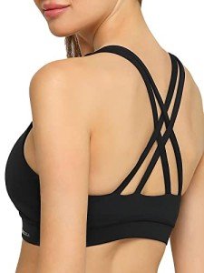 RELLECIGA Women's Black Strappy Padded Sports Bra Yoga Bra Tops Size X-Large