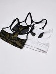 Fruit of the Loom Women's Spaghetti Strap Cotton Pull Over 3 Pack Sports Bra in Fashion Colors, Camo/White/Charcoal with Black, 36