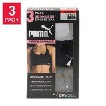PUMA Women Sports Bra, 3-Pack (Black/White/Grey, Large)